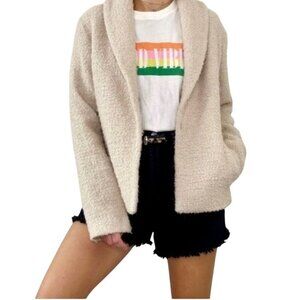 Eileen Fisher Airy Boucle Wool Blend Wheat Blazer Shawl Collar Pockets Size M